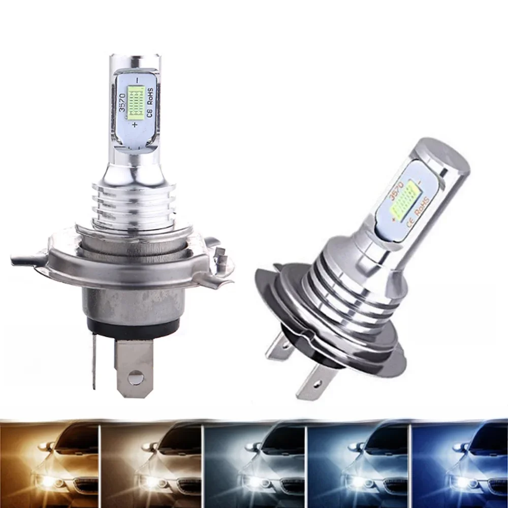 2 pçs h7 lâmpadas de farol led sh1 h3 h11 h4 h6 20000lm 12v 6000k auto led farol ip68 conversão