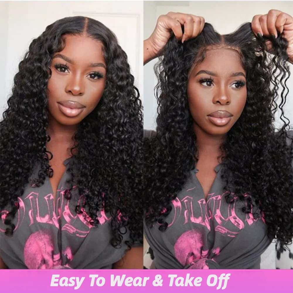 Deep Wave Wear And Go Glueless Wig Human Hair Without Glue Or Gel Already Cut Transparent Lace Closure Wig Pre Plucked Baby Hair