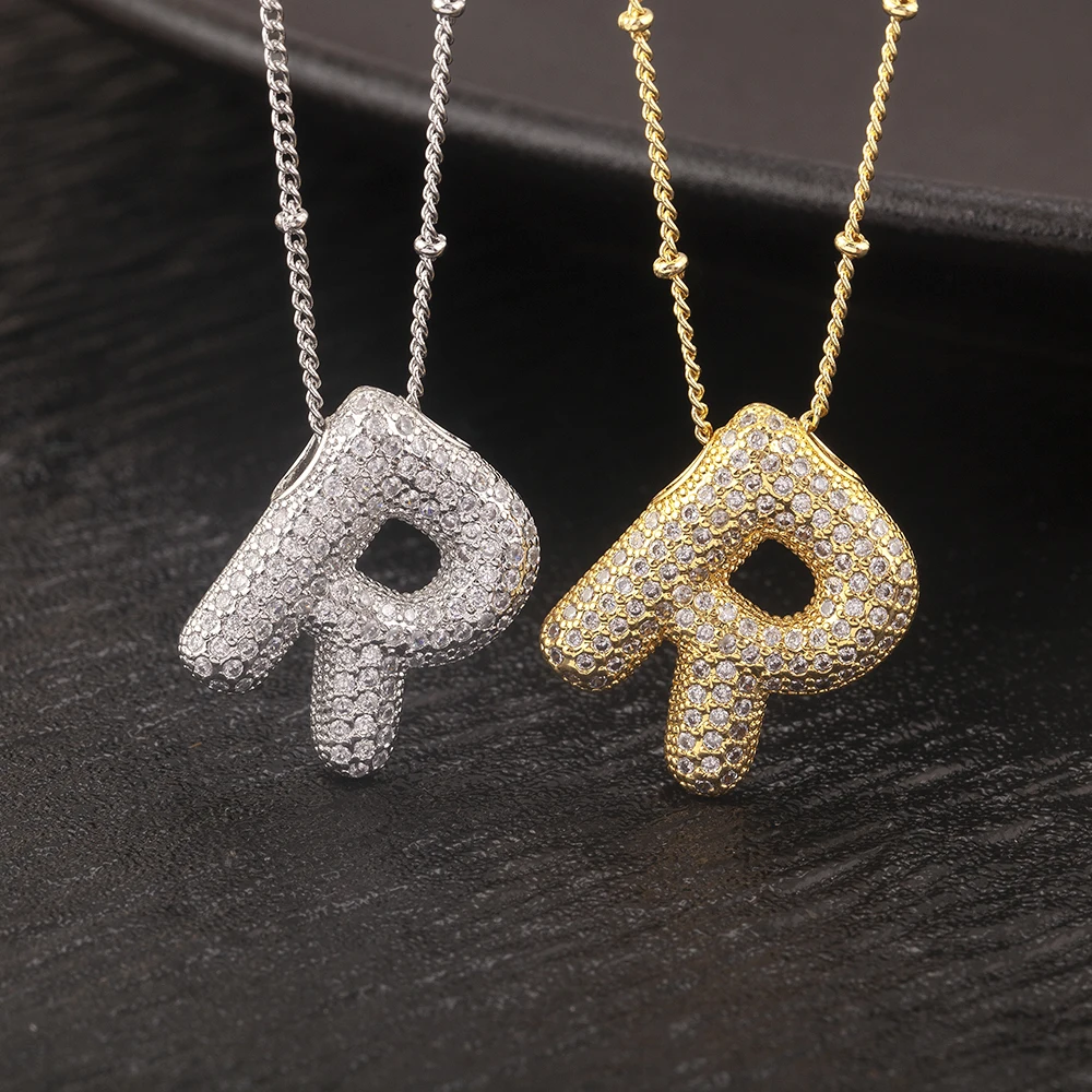 Nidin Light Luxury A-Z Letters Pendant Necklace For Women Copper Inlaid Shiny Crystal Zircon Initials Alphabet Jewelry Chic Gift