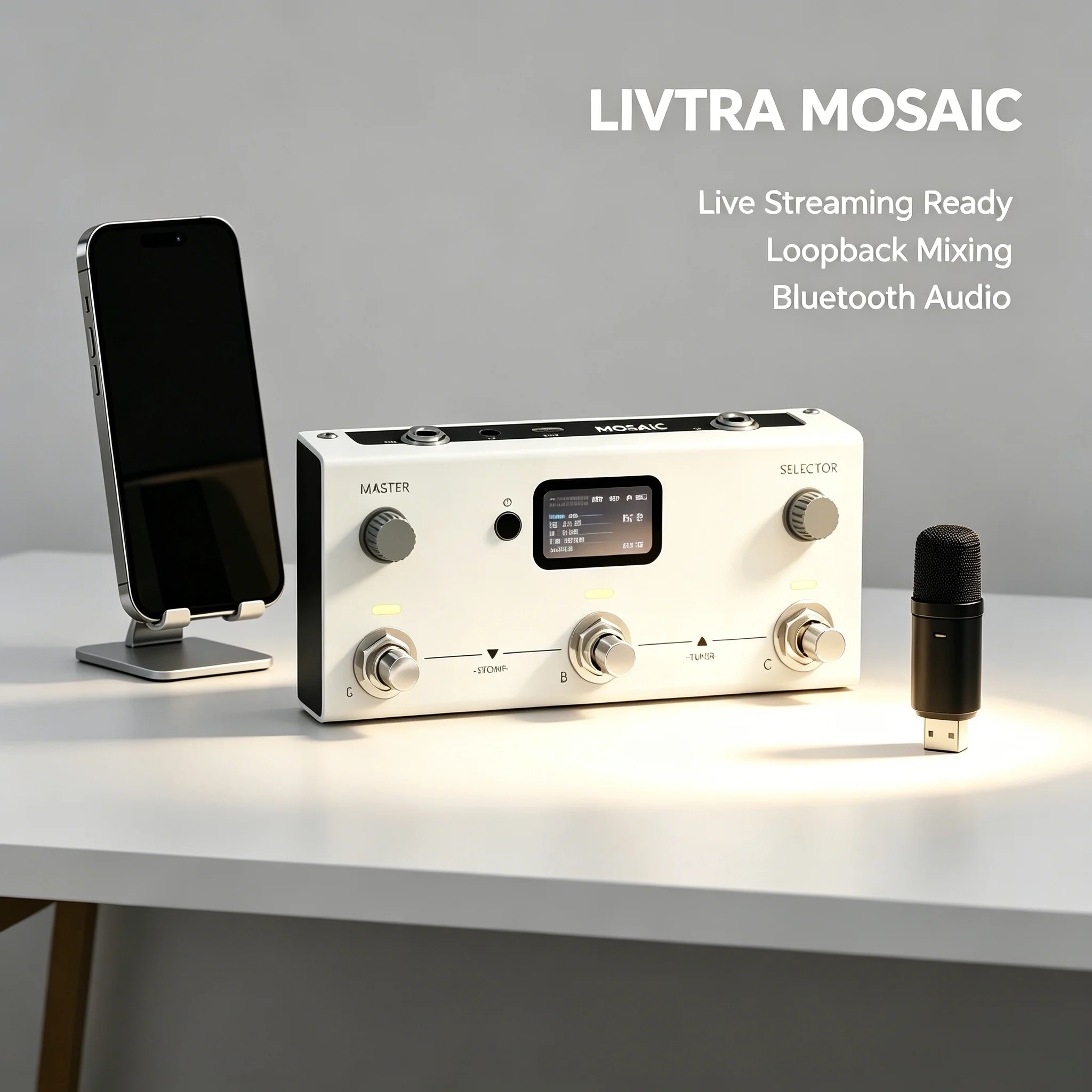 LIVTRA MOSAIC 3-Switch Guitar Multi-Effects Processor 44.1kHz 24bit 30 Amps 30 IRs Bluetooth 7.5H Battery USB Audio view 4