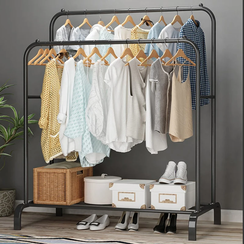 Durable Iron Two-Tone Stand Hanger Hanger Hanger 1100 storage shelf for bedroom living room storage rack for clothes in box steel hanger