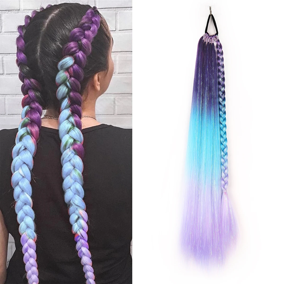 DIY Ombre Hair Extensions Hair Tinsel 22 Inch Ponytail Extension For Braiding Hair On Hair Tie Loose Tinsel Straight