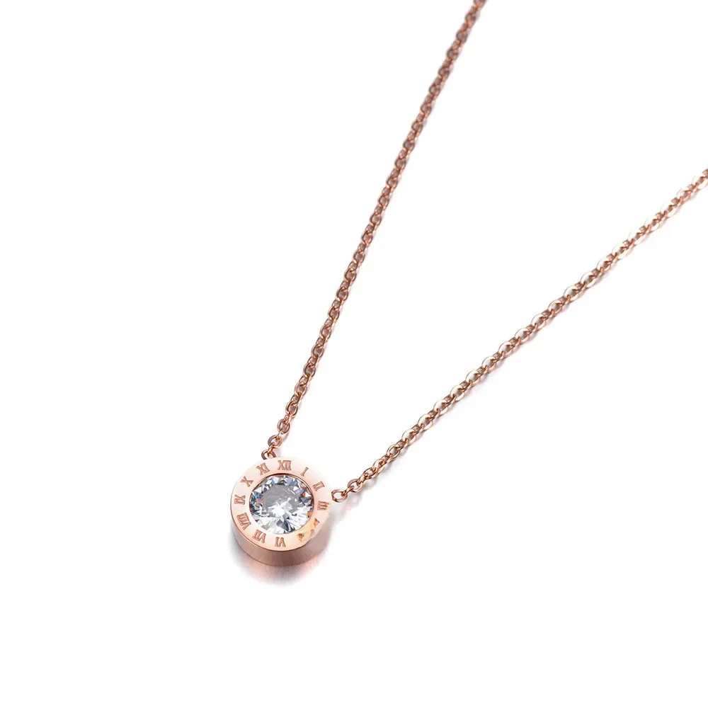 JeeMango Classic Round 2Ct Cubic Zirconia Wisiorek Naszyjnik Biżuteria Chokers Naszyjnik ze stali nierdzewnej na Walentynki JN18004 — zdjęcie 2