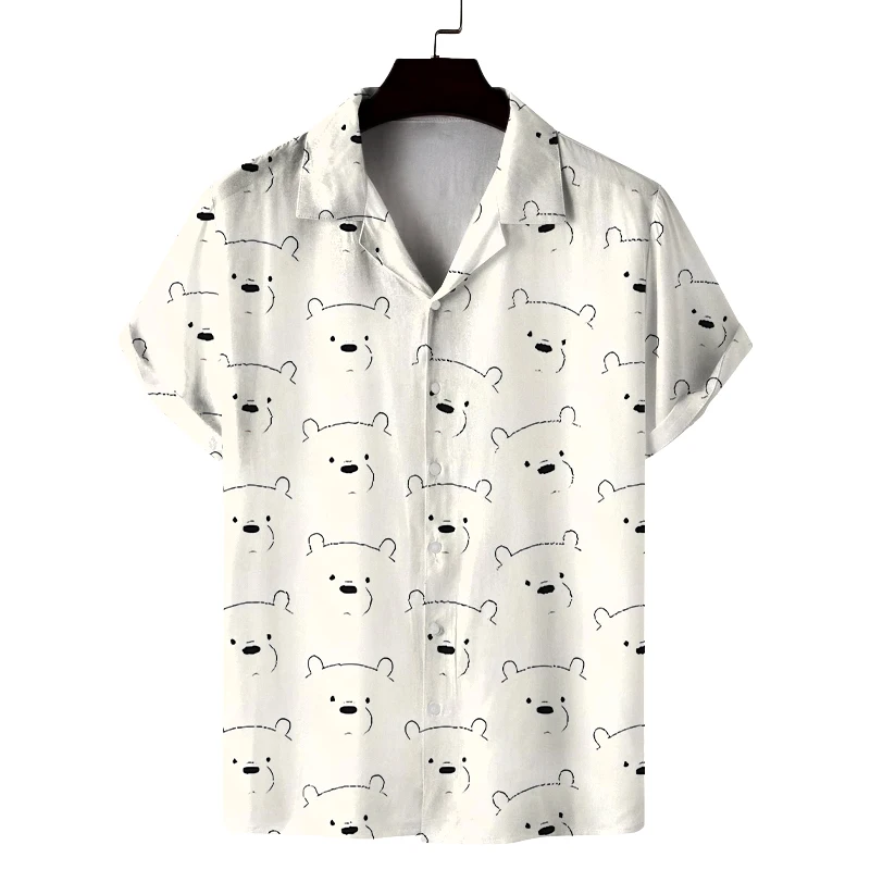 남성 여름 쿠바 칼라 반팔 셔츠 귀여운 작은 동물 프린트 남성 셔츠 편안하고 통기성 좋음