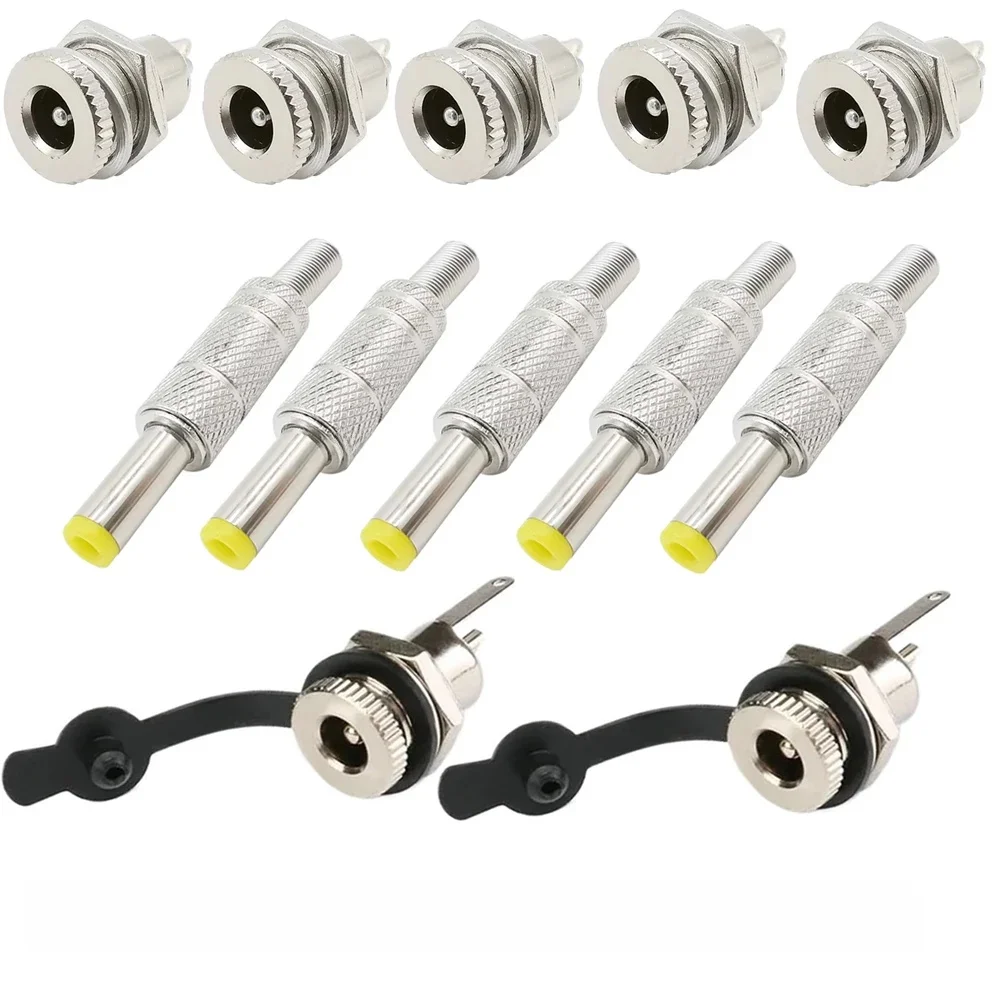 2/5/10 Stück Silberner Metall-DC-Stecker 5,5x2,1mm/5,5mm x 2,5mm mit gelbem Federkopf 5,5*2,1/5,5*2,5mm DC099