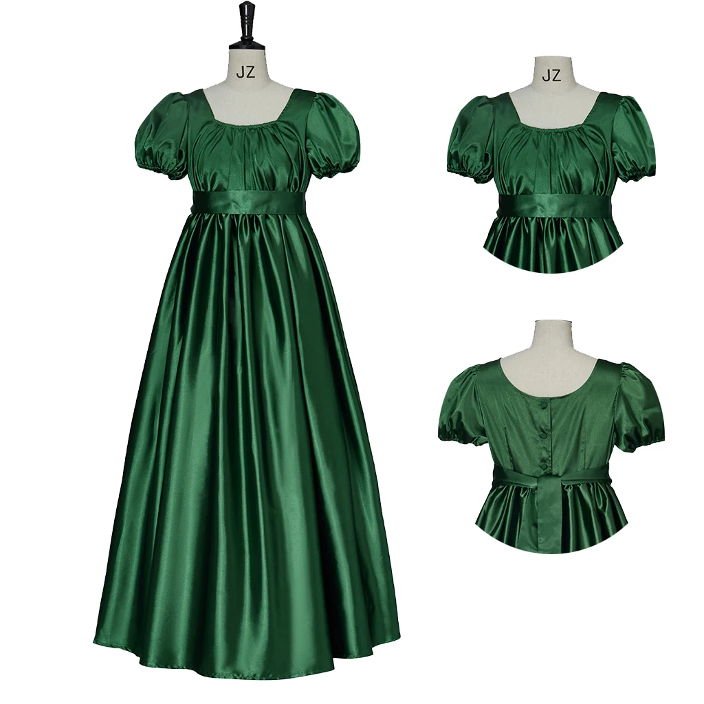 

victorian regency dress Jane austen high waist prom dress green regency ball gown women vintage tea party satin green dress