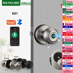 RAYKUBE K01 Tuya Bluetooth Smart Door Lock Auto Cylinder Waterproof Fingerprint Electronic Lock Knob APP/Key/Fingerprint Unlock