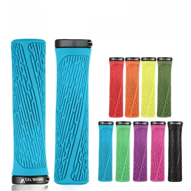 AliExpress West Biking WEST BIKING MTB Handlebar Grips Colorful Mountain Bike Silicone Grips Non-slip Bike Handles Cover Shock Absorption Lock On Grips