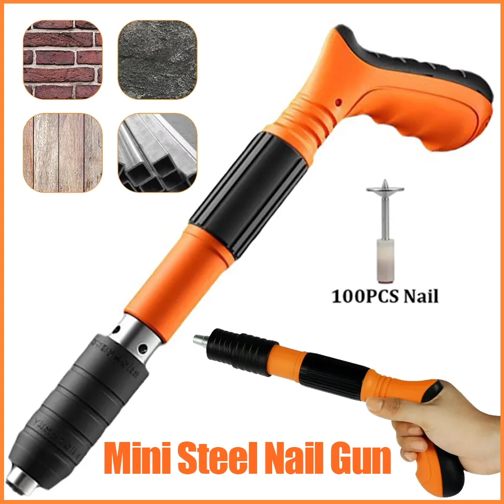 Mini Steel Nail Gun With 100PCS Nail Wall Nail Fastening Tool Air Nailer Adjustable Cement Wall Hand Tool Rivet Tool