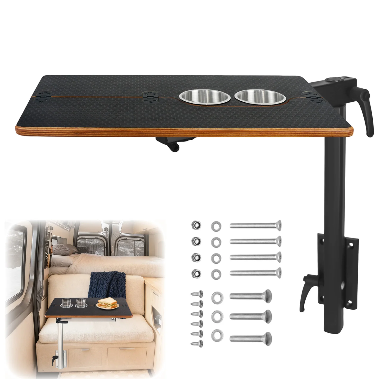 Verstellbarer Wohnmobil-Tisch mit 360°-Drehfunktion °   Drehbarer, klappbarer Tisch mit robusten Aluminiumbeinen für Wohnmobile, Boote und abschleppbare Wohnwagen