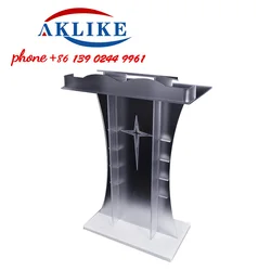 2024 AKLIKE Cross Lectern Customize Clear Church Pulpit Modern Rostrum Conference Award Podium Curved Pulpit Free Shipping