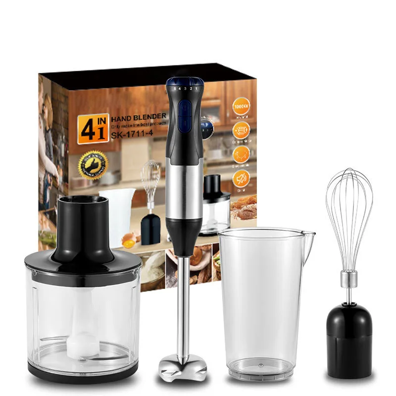 Batidora de mano 4 en 1 con enchufe europeo, batidora de inmersión multifuncional, mezclador eléctrico con picadora, batidor, taza medidora, procesador de alimentos para cocina casera, comida para bebés, sopa, batidos