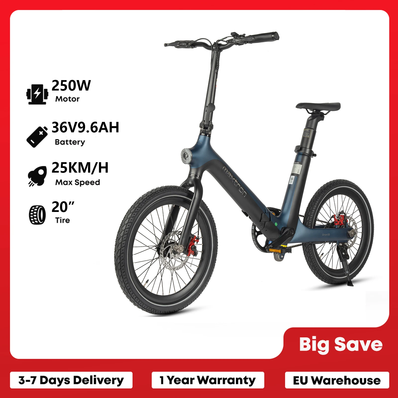 Vélo électrique pliable, moteur 250W, batterie 36V 9,6AH, 25KM/H, autonomie 70KM, frein à disque double, vélo électrique pour adultes