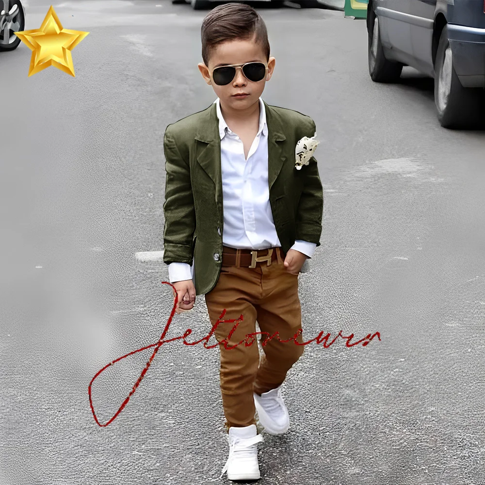 Summer Linen Boys Suit Gray Jacket Pants 2 Piece Casual Kids Blazer 2-16 Years Old Custom Color Wedding Tuxedo