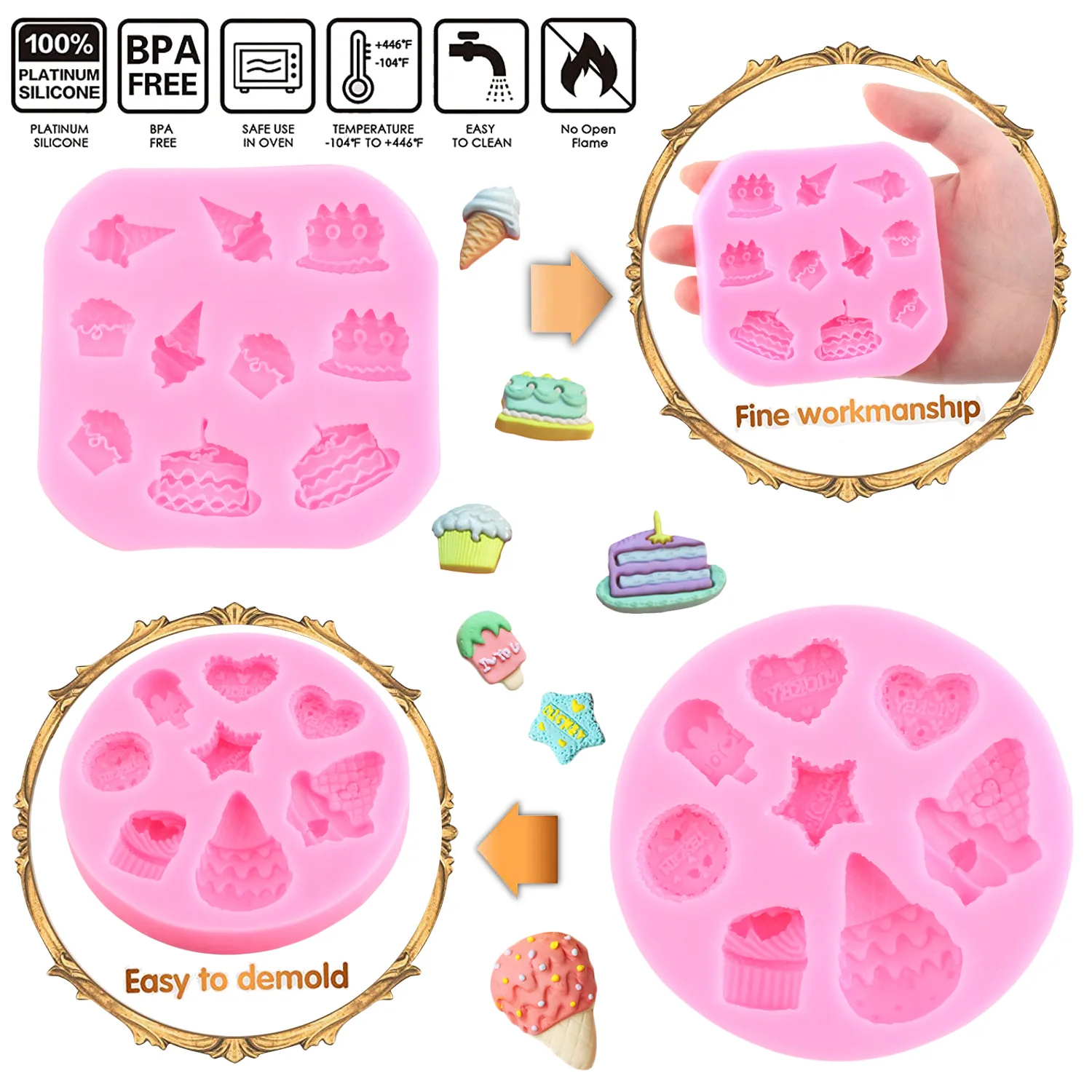 Ice Cream Silicone Molds Donut Fondant Mold Cake Decorating Tools DIY Cupcake Topper Candy Resin Clay Chocolate Gumpaste Moulds