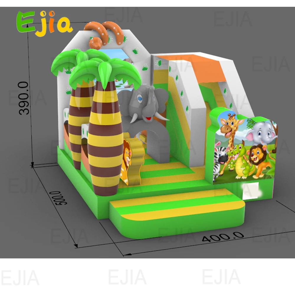 Château gonflable combiné d'animaux gonflables de qualité commerciale, animaux de la Jungle avec toboggan, maison de rebond de Safari pour aire de jeux extérieure
