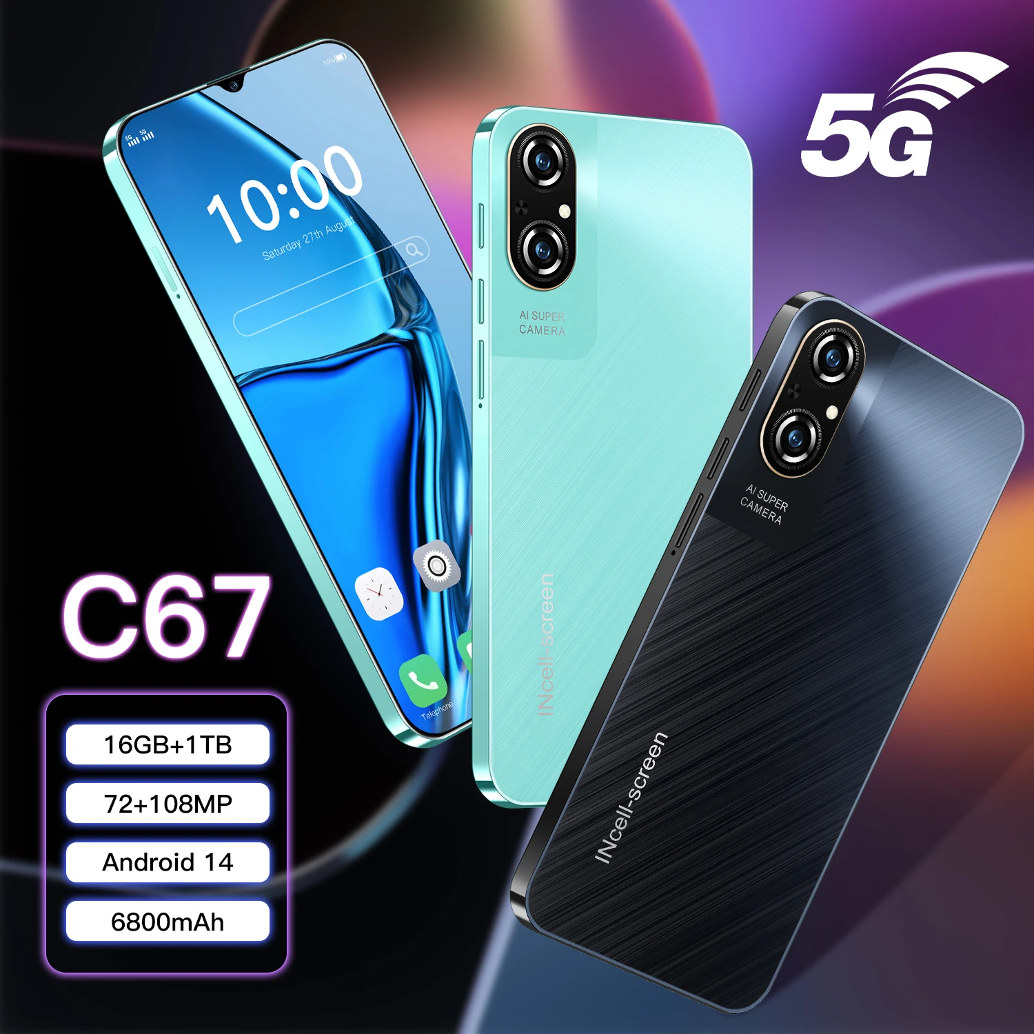 

2026 NEW HOT Silicone Case For C67 6.8" Waterdrop Screen Snapdragon 8 Gen3 16GB 1TB 5G Dual SIM 6800mAh 108MP Camera 3.5mm Jack
