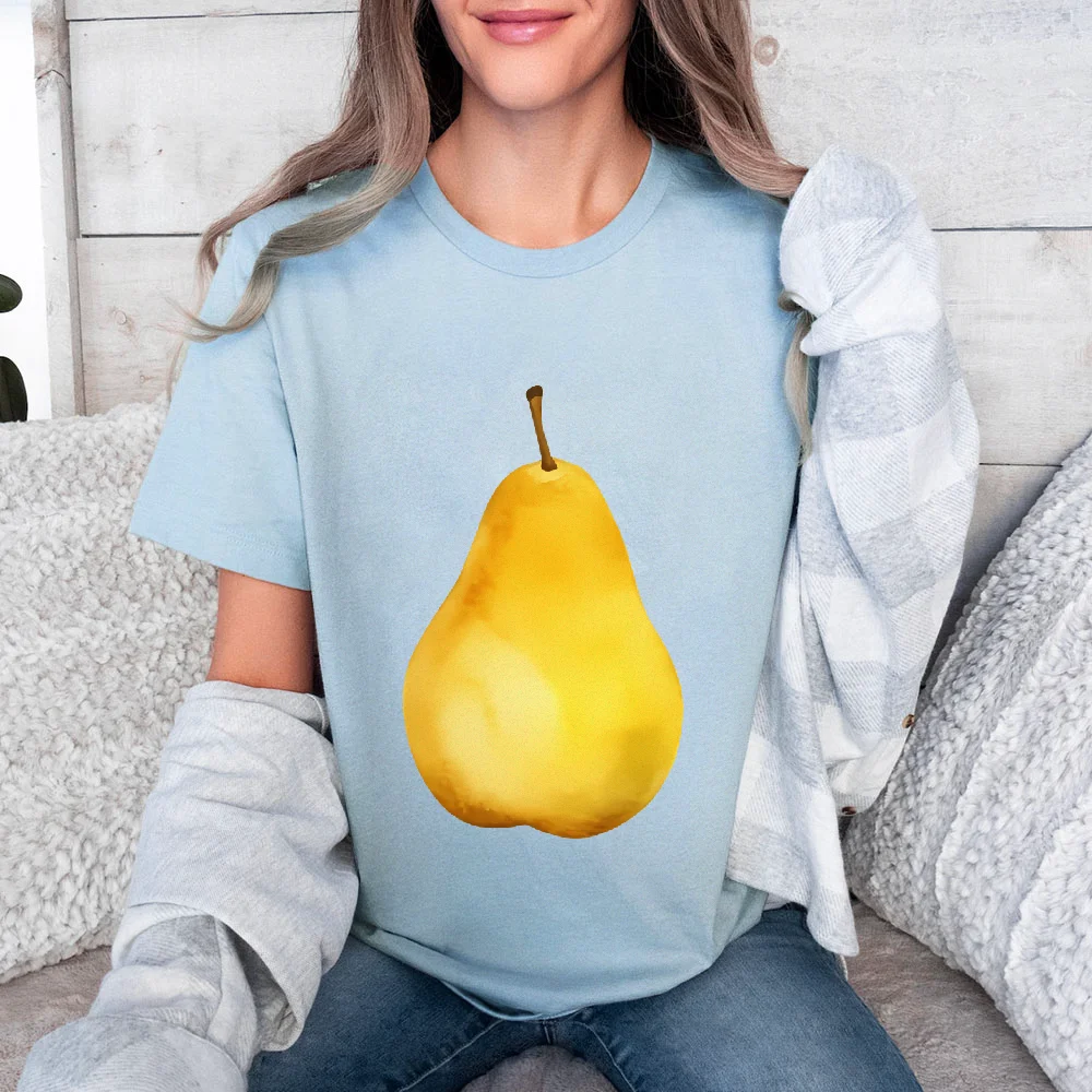 

Pear Print Short Sleeve Women's T-shirt Crew Neck Summer New Style Loose Korean Design Cotton Top Fashionable Casual Shirt