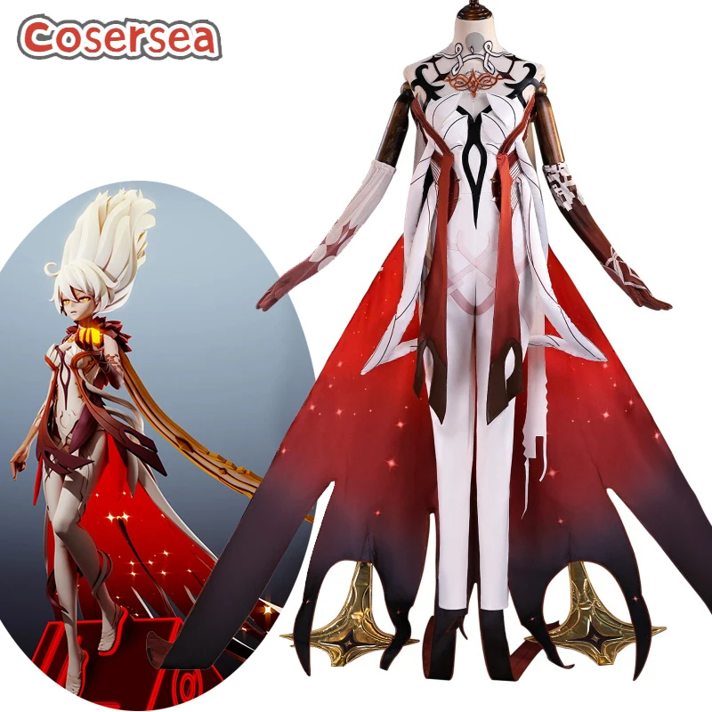 

Cosersea Asmoday Cosplay Costume Game Genshin Impact Asmoday Halloween Women Red Dress Role Play Party Uniform Outfit Fullset