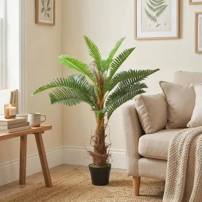 Palmier Artificiel palmier 100 cm avec 21 Feuilles en PEVA, Plante Décorative avec Pot en Plastique, Vert