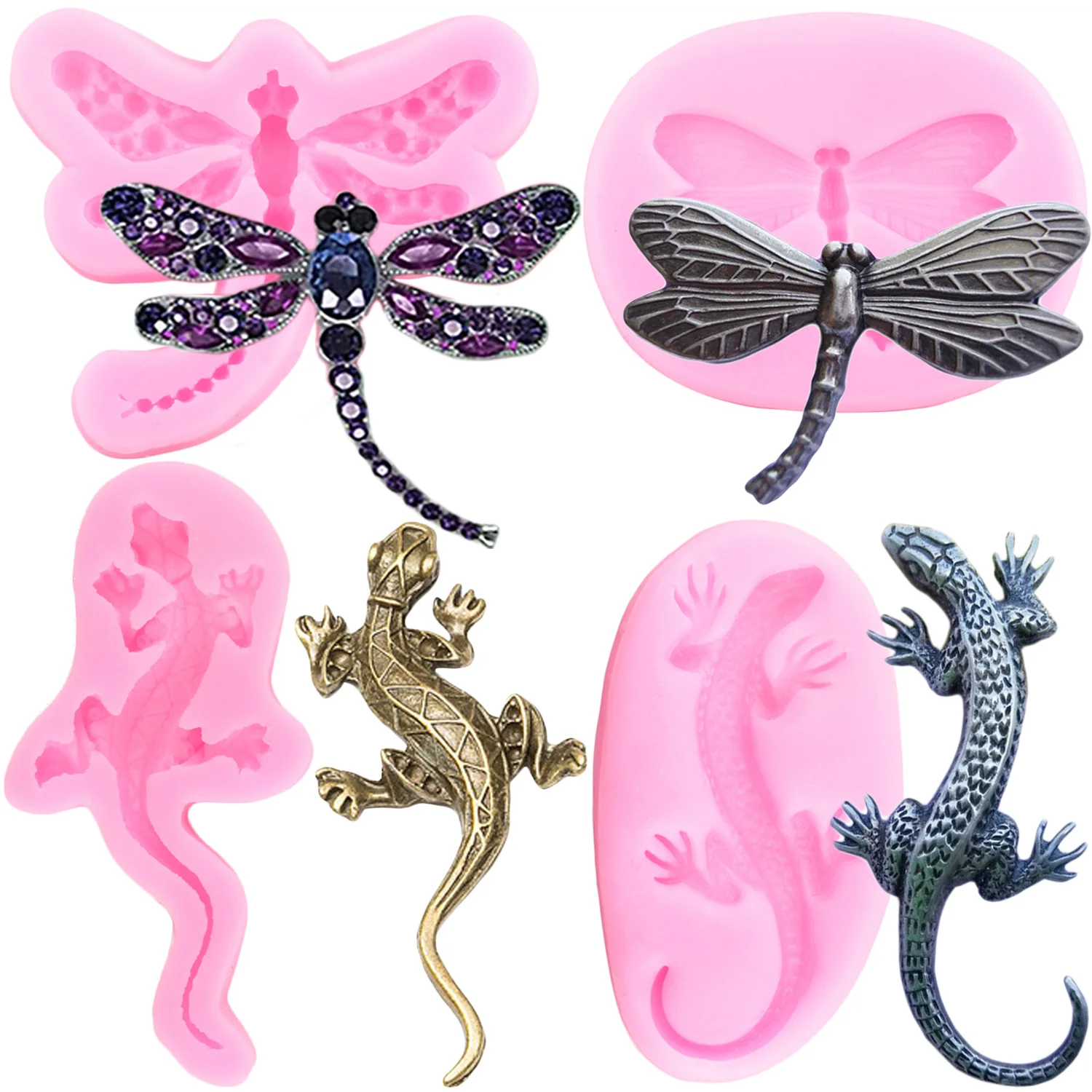 Dragonfly Silicone Mold Lizard Gecko Fondant Molds Insect Cupcake Topper Cake Decorating Tools Candy Resin Clay Chocolate Mould