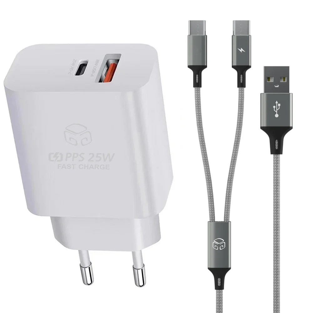 Digital support 25W PD 3.0 PPS 2 port ultra fast charger + C type 2 line USB multi fast charging cable