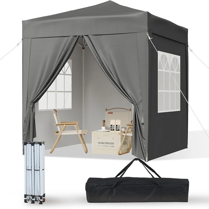 Aoxun Carpa Plegable 2x2m Impermeable con 4 Paredes Laterales, Estructura Metálica, Altura Ajustable, con Marco de Transporte