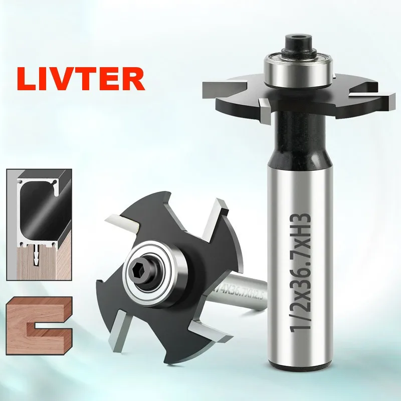 4-Flute Ball-Bearing T-Slot Router Bit for Woodworking Door Panel G-Handle Grooving Tenon Slotting