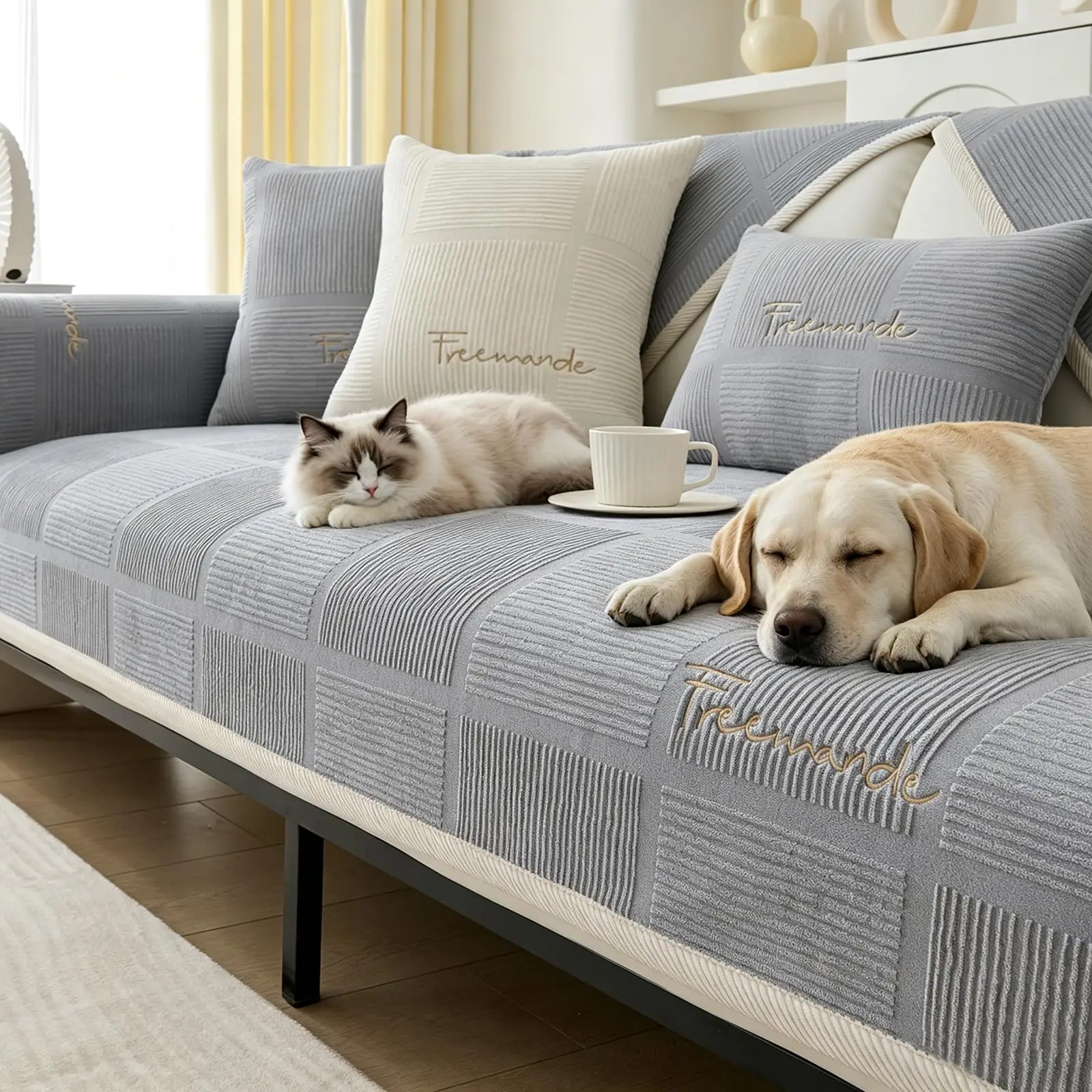 1PC bankhoezen voor bank, antislip bankhoes voor honden, wasbaar, bankhoezen, grappige pluizige bankhoes voor sectionele bank, meubelhoezen voor huisdieren grijs
