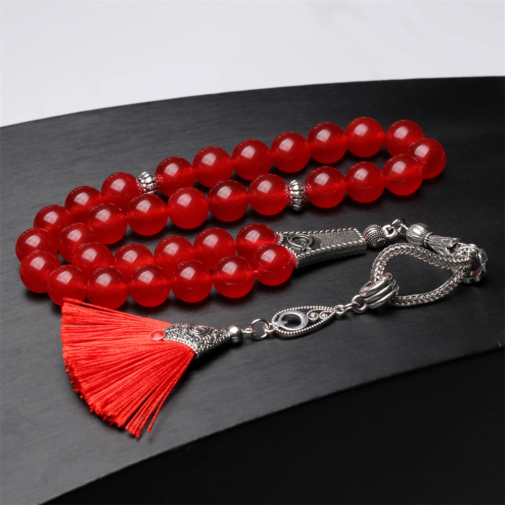 Red Tasbih thready tassel muslim Allah Rosary 33 prayer beads islamic jewelry silver tesbih round misbaha new tasbeeh bead
