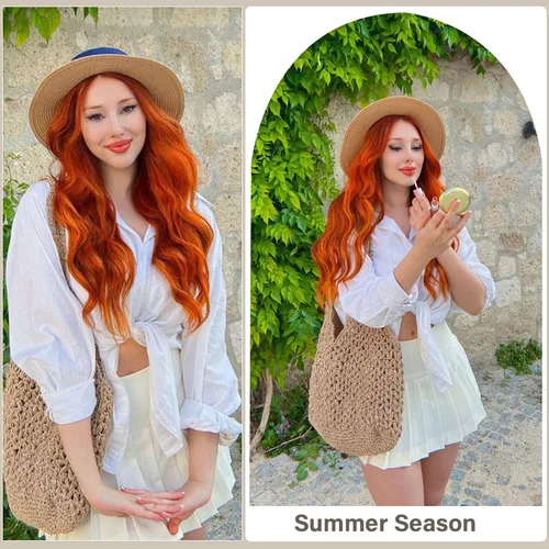 Imagen 2 del producto Extensiones de pelo ondulado de 30 pulgadas, jengibre, naranja, marrón, 200g, ombré 27 rubio, blanco, 613, sintético de alta temperatura similar a la humana