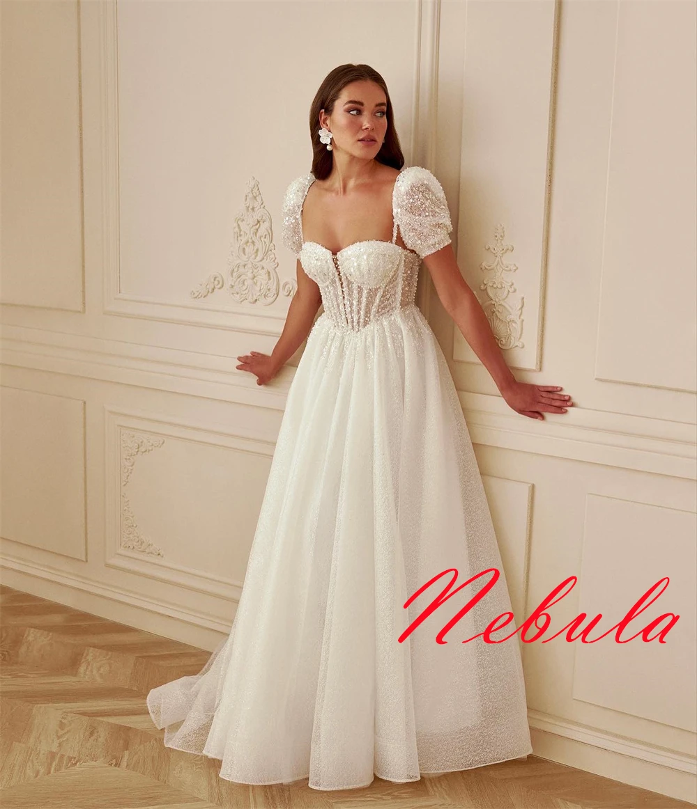 تخصيص أنيقة الأورجانزا مطرزة فستان الزفاف رائعة حمالة السباغيتي الأشرطة أكمام ذيل شابيل أثواب الزفاف