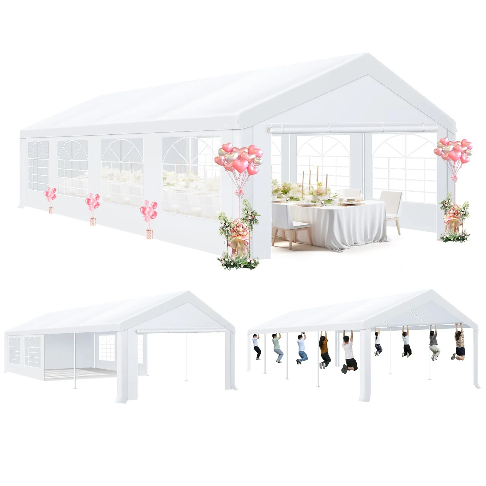 

10x30ft Party Tent Heavy Duty Canopy Pavilion With Sidewall 4 Built-In Sandbag Commercial Wedding Large Gazebo UV 50+ Waterproof