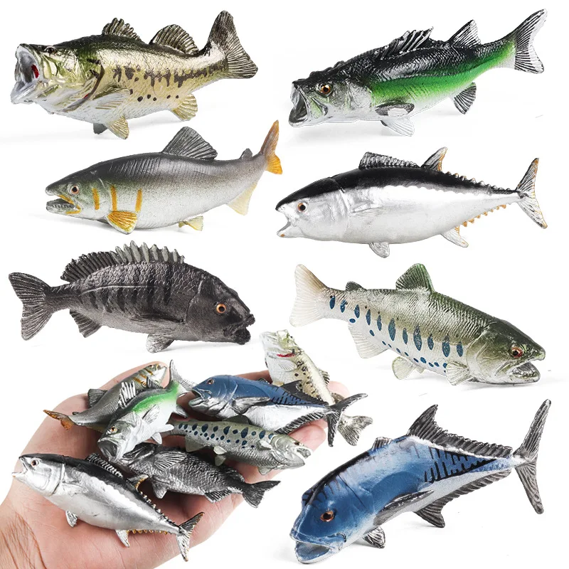 Simulation Ocean Life Tynny Red Porgy Caranx Ignobilis Bass Fish Model Action Figures Salmon Trout Miniacture Education Kid Toys