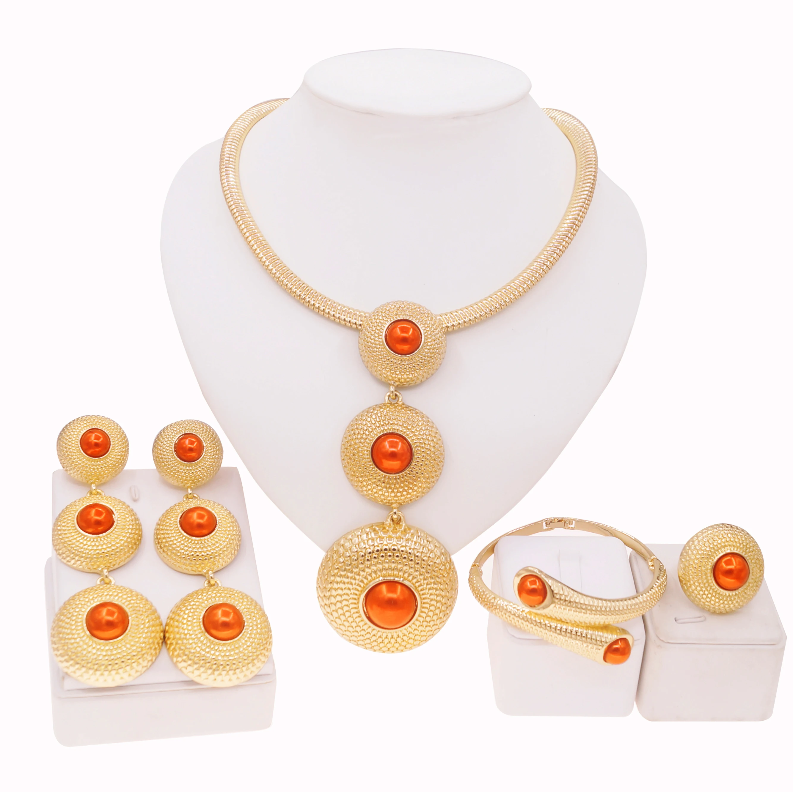 Fashion Women Necklace Jewelry Set Round Pendant Italian Gold Plated Earrings Necklace Party Woman Gift