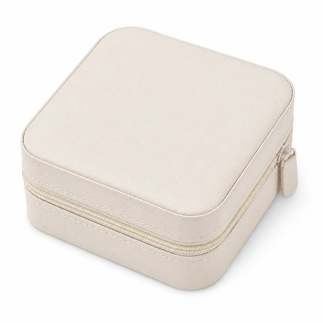 Square Zippered Jewelry Organizer Box – PVC Leather with Pearl Fleece Lining, 10×10×5cm Compact Travel Case for Rings, Earrings & Necklaces