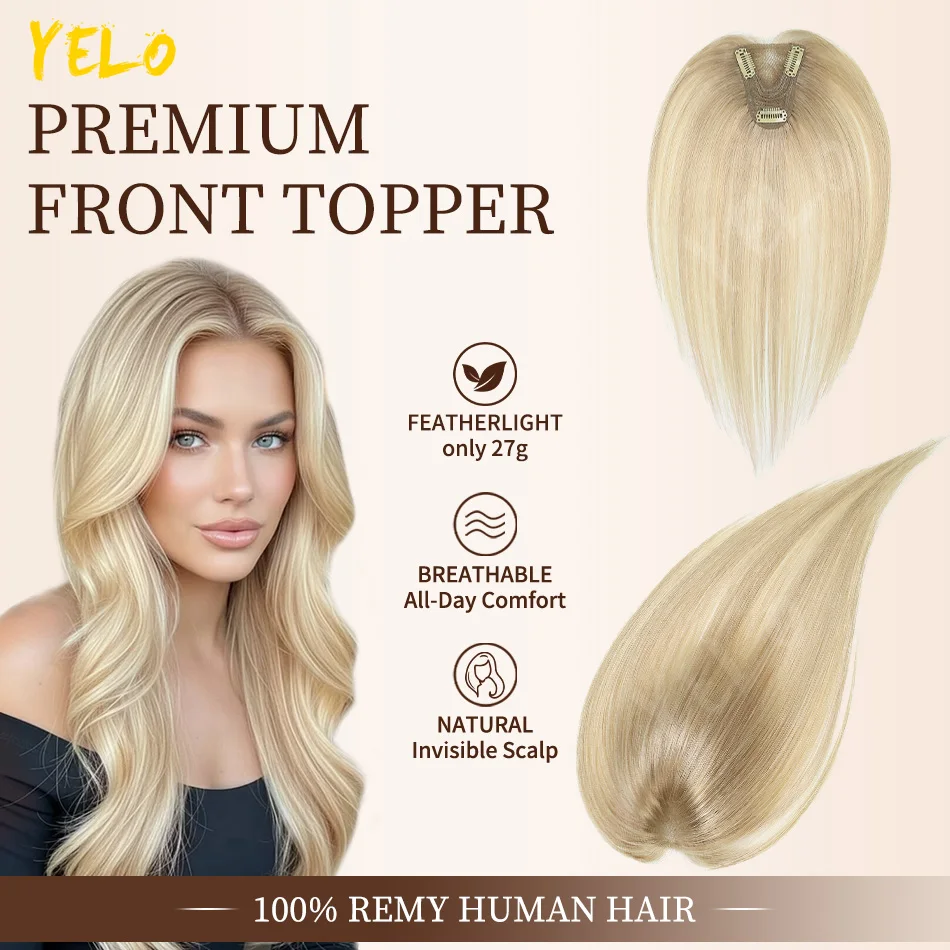 Human Hair Topper Curtain Bang Highlight 27gLightweight Mini Hairpiece 5x8cm Invisible Front Topper With Clips for Thinning Hair