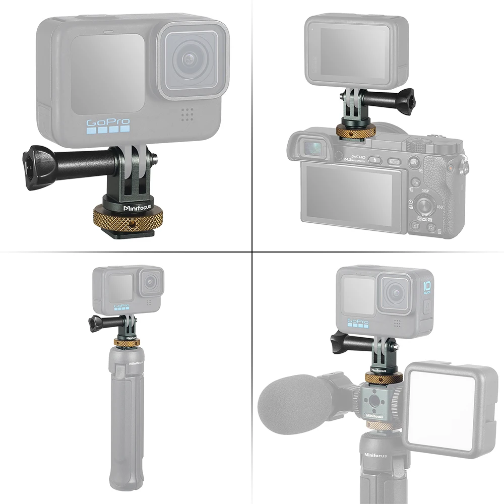 Hot Shoe Mount Adapter Aluminum Alloy CNC Tripod Screw for Action Camera GoPro Max Hero 10 9 Go Pro 8, 7, 6, 5, 4, Osmo Action