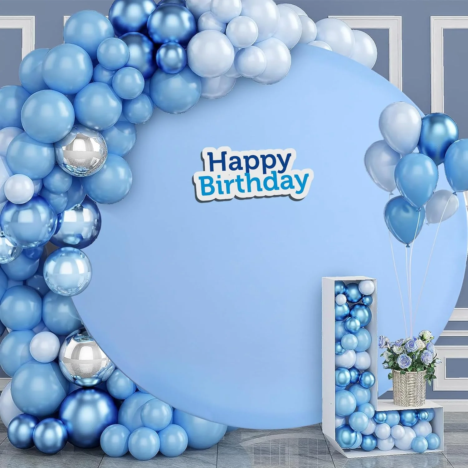 Monocromático Rodada Fotografia Backdrop, Photo Background para recém-nascido Baby Shower, Birthday Party, Casamento, Azul, Rosa, Preto, Branco