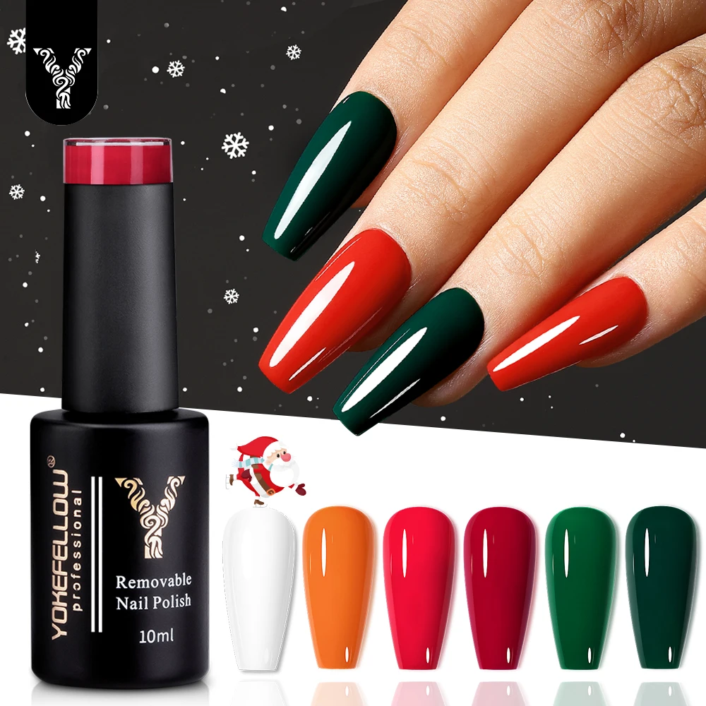 Yokesfellow-esmalte de uñas semipermanente, Gel de manicura semipermanente para arte de uñas, LED UV, rojo, verde, amarillo, blanco, 10ML