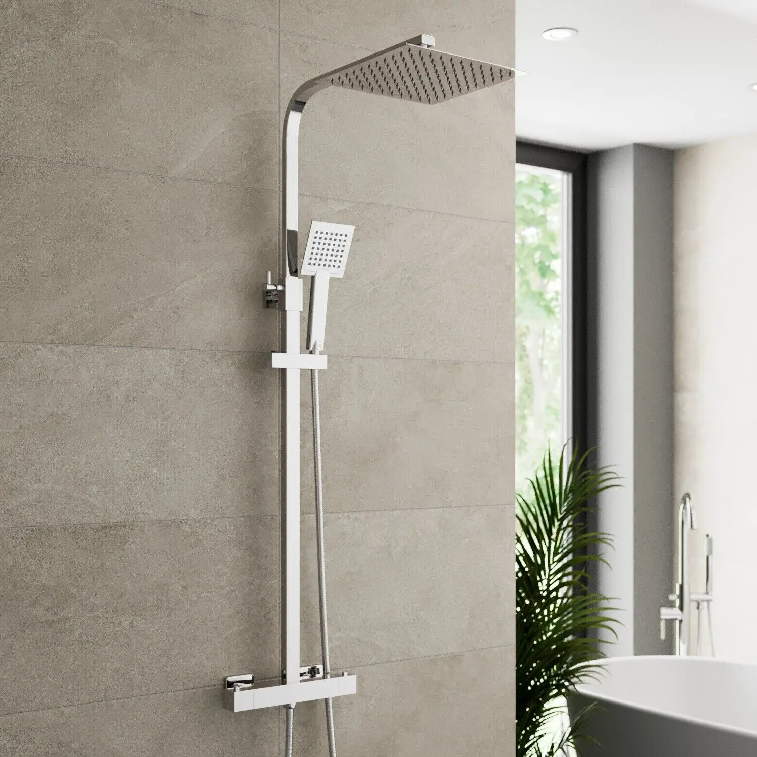 1Piece Brass Square Bar Thermostatic Mixer Shower Wall Mounted 2 Positions For Flow Switch