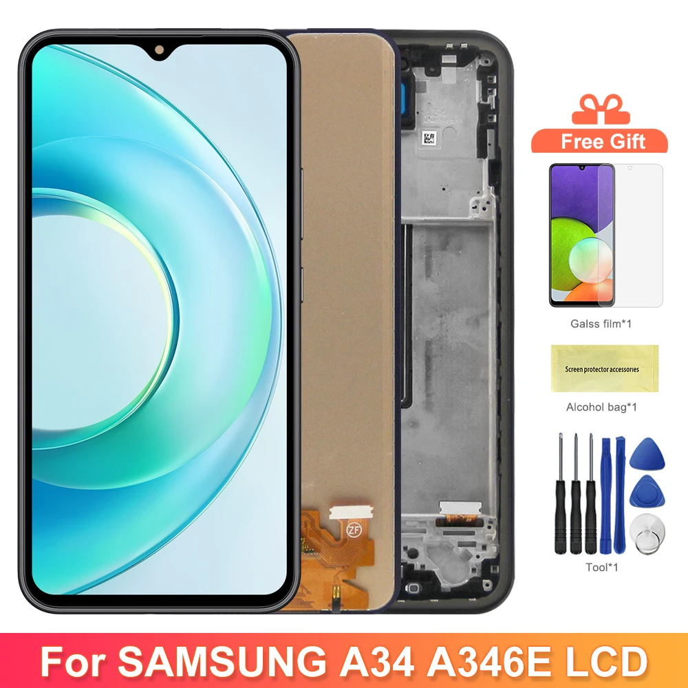 Display for Samsung Galaxy A34 A346B A346B/DS Lcd Dispaly Digital Touch Screen with Frame Replacement Screen