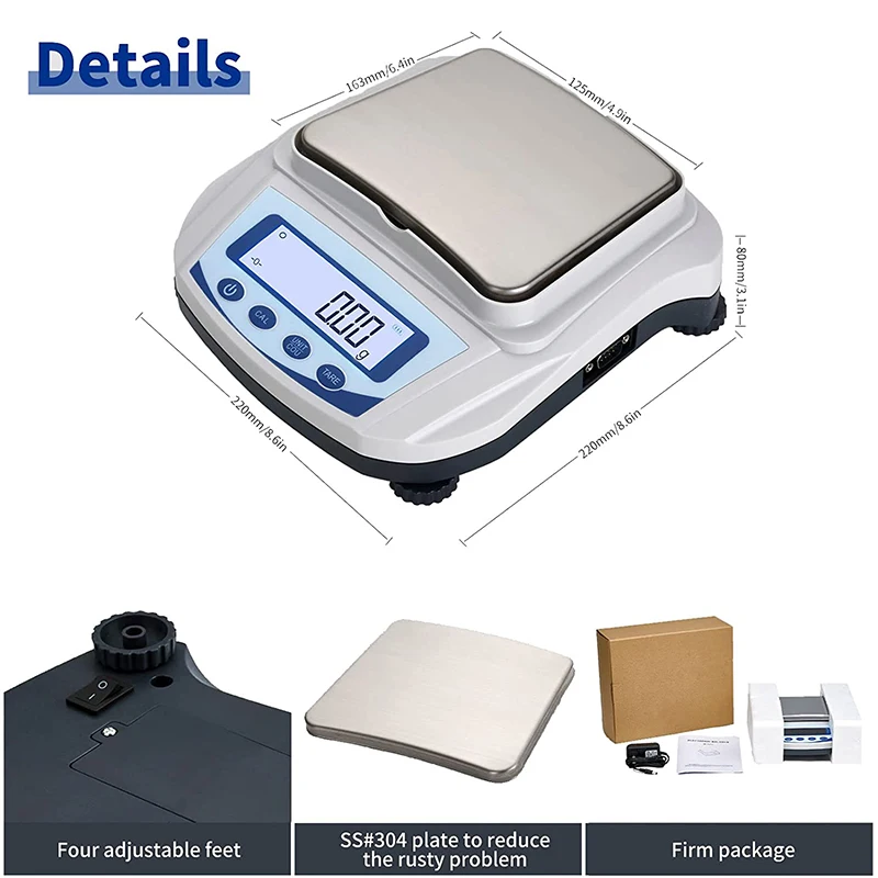 2kg High Accuracy Laboratory Balance Digital Jewelry Scales  Support RS232C Interface Connect Printer Computer Data Output