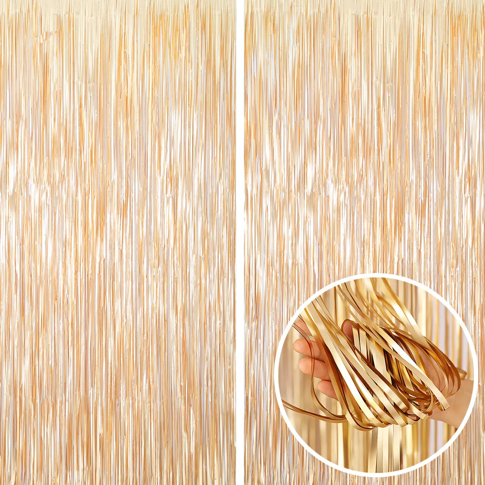 

1-4M Rose Gold Metallic Foil Tinsel Fringe Curtain Birthday Party Decoration Wedding Photography Backdrop Curtains Photo Props