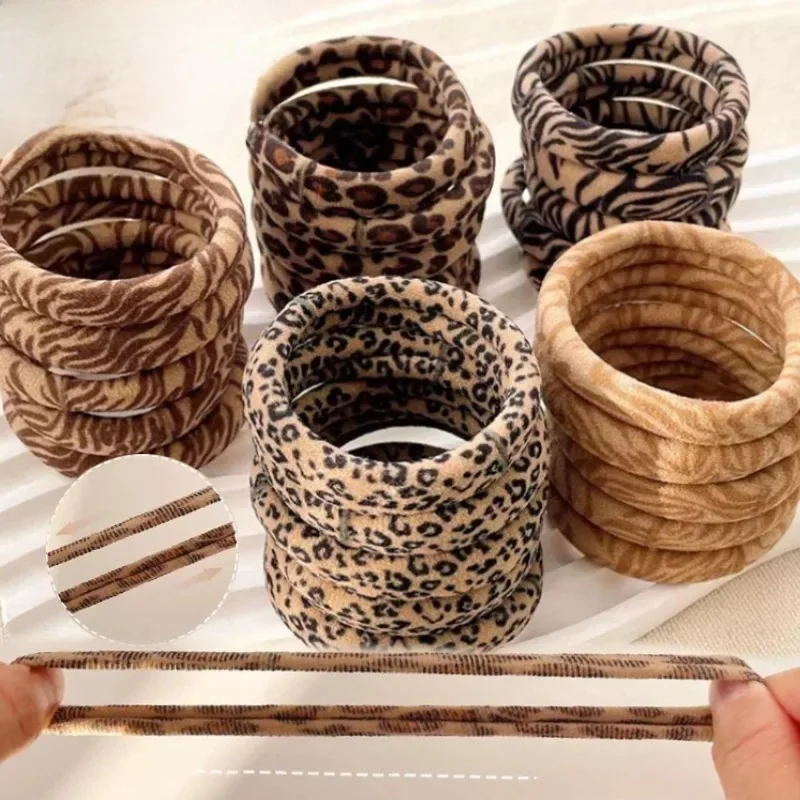 5 sztuk wzór w cętki wysokie elastyczne gumki do włosów Scrunchie krawaty kobiety dziewczęta wysoka elastyczność kucyk Holder gumki do włosów akcesoria linowe — zdjęcie 2