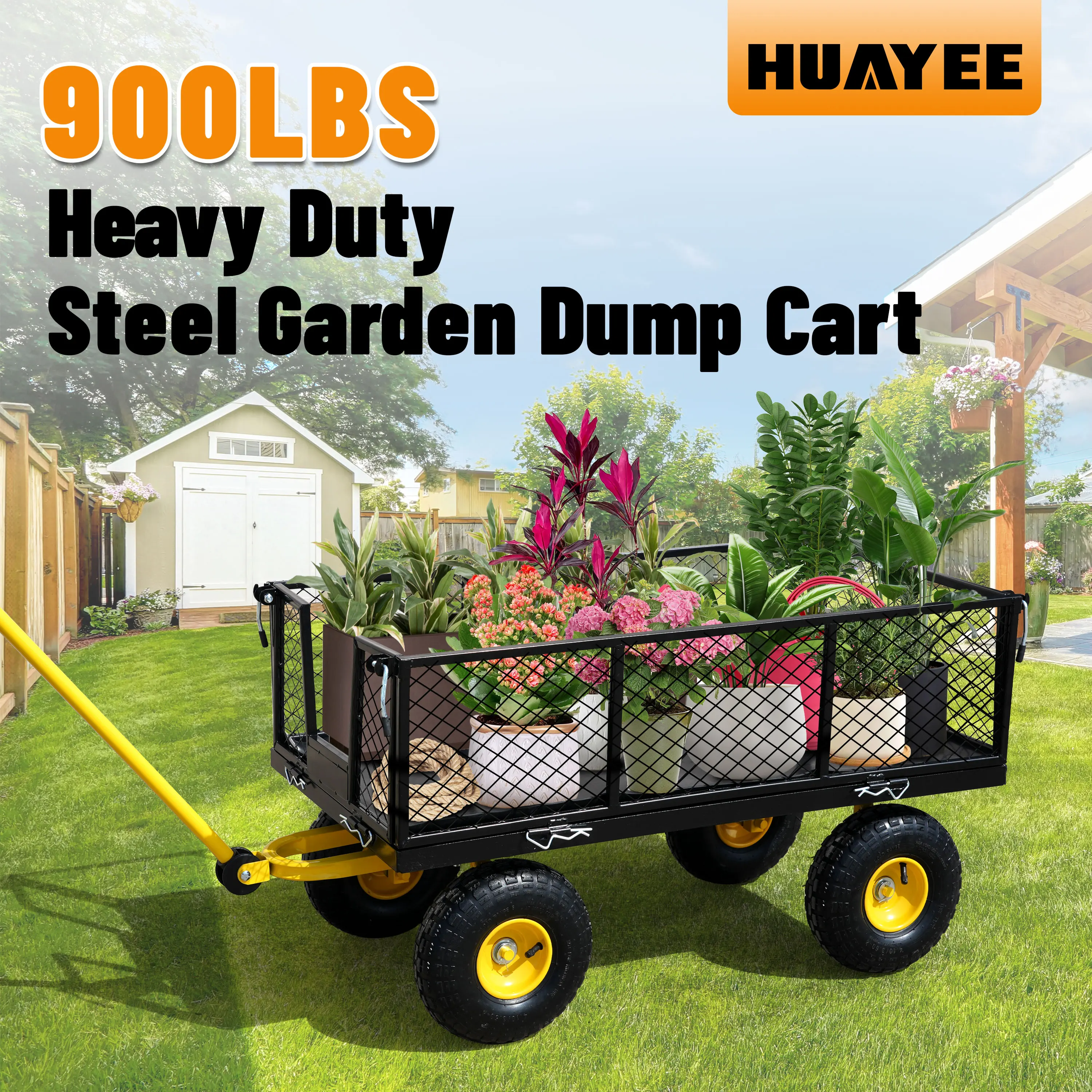 Garden cart, multi-purpose cart with detachable sides, perfect for garden, farm, yard, free home delivery