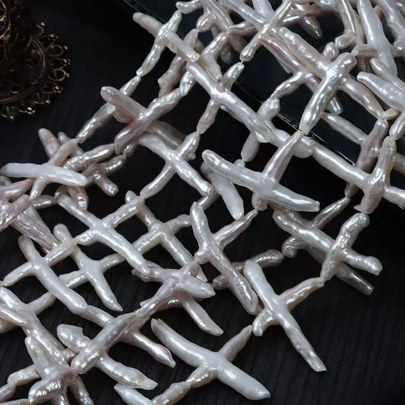 

16 дюймов 20-40 мм натуральный белый центральный сверлильный крест Бива жемчуг свободная нить