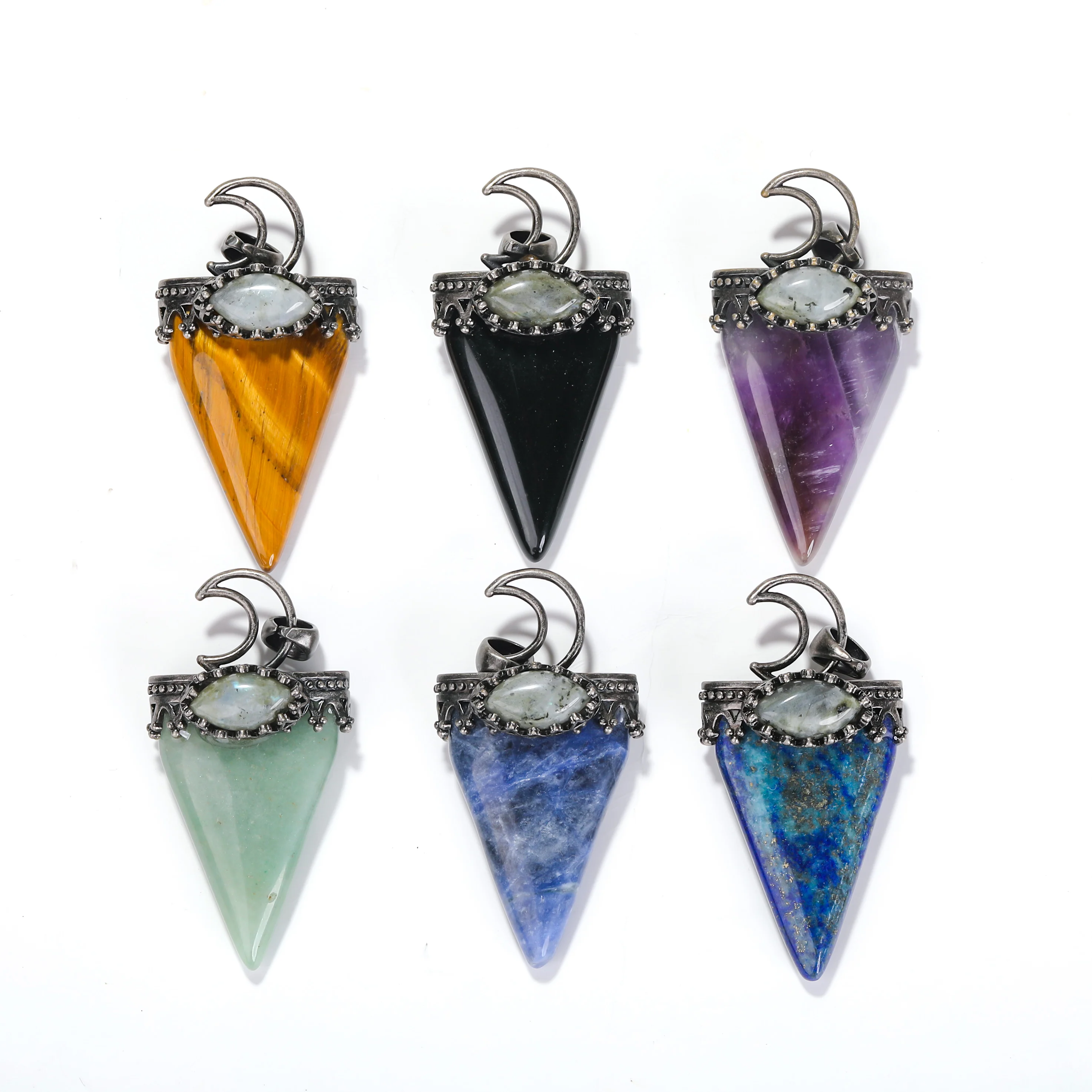 Crystal Gemstone Arrow Pendants,Spiral Healing Natural Crystal Stone Pendants Jewelry,Bronze Copper Charms Arrowhead Pendant image 4