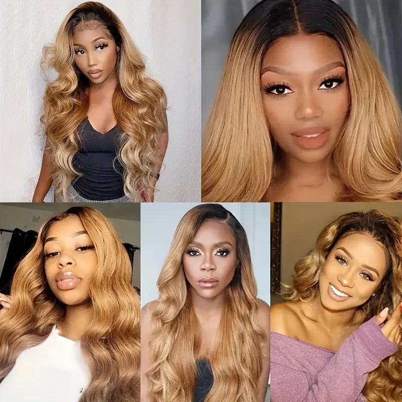 Ombre 1B/27 Color Straight Wigs 13x4 HD Lace Frontal Wigs Human Hair 4x4 HD Lace Closure Preplucked 30 Inch HD Lace Front Wig