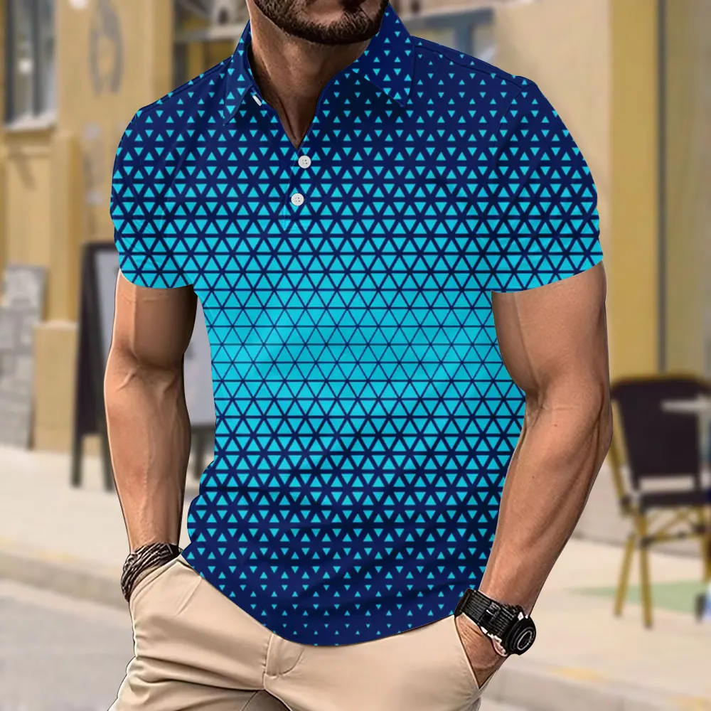 Men's Golf Polo Shirt Gradient Color 3d Printed Pullover Slightly Stretch Loose Lapel Short Sleeve Top Outdoor Casual Men's Wear